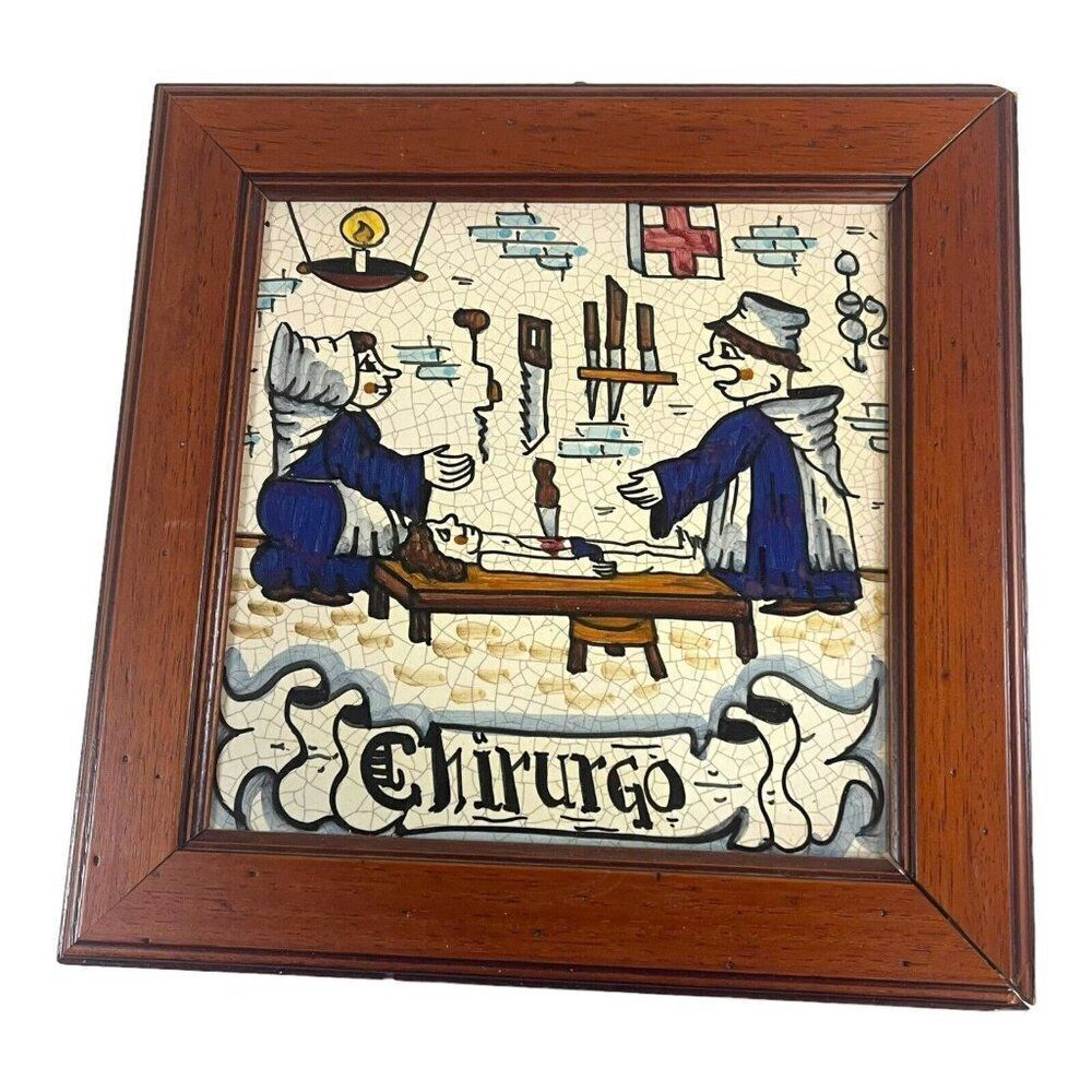 Castelli Italy Chirurgo Framed Hand painted Italian Tile Frame 10” Vintage Large